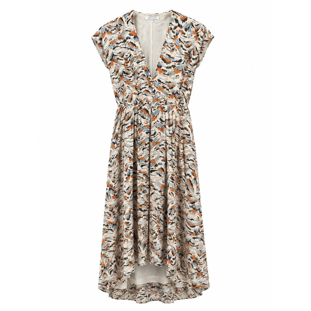PATRIZIA PEPE Italian Abstract Animal Print Midi Dress V-Neck High Low | Size 46